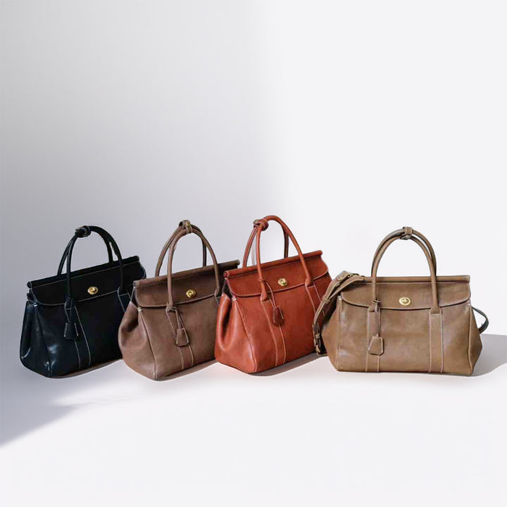 Handcrafted vegetable tanned leather shoulder bag with detachable crossbody strap